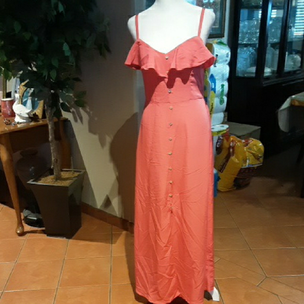 Lily Rose Coral Ruffle Button-Front Maxi Dress